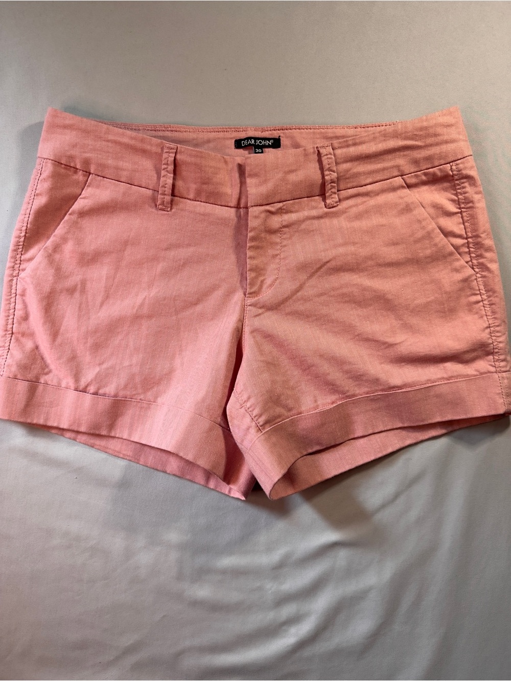 Dear John Pink Salmon Women's Cotton Blend Chino Shorts, Sz 30